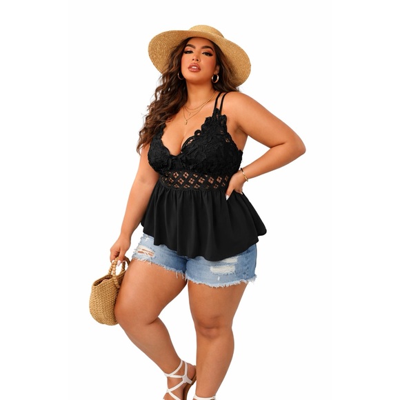 SHEIN Tops - SHEIN Black Lace Babydoll Tank Top